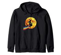 Witch On Rainbow Broomstick Zip Hoodie