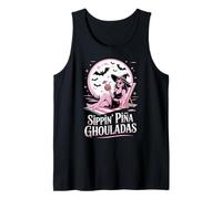 Witch on The Beach Sippin Pina Coladas, Fun Spooky Summer Tank Top