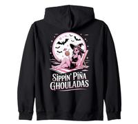 Witch on the Beach Sippin Pina Coladas, Fun Spooky Summer Zip Hoodie