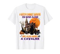 Witch On Wine She Needs A Cavalier Dog Halloween Costume Value Graphic T-Shirt