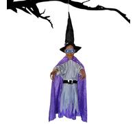 Witch Ornaments - Light Up Halloween Pendant with Spooky Sounds for Indoor Outdoor Home, Porch, Wall, Door, Garden, and Party Decorations