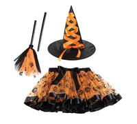 Witch Outfit - Cosplay Costume Set - Girls Dress Up Outfit | Tutu Skirt Witch Costume With Broom And Hat For Spooky Role Play Fun | Cosplay For Parties And Trick Or Treat |