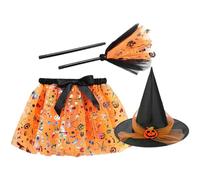 Witch Outfit Kids - Magic Witch Girl Skirt Costume, Black Tulle Dress, Graduated Witch Skirt | Listen Witch Hat Broom Accessory Set for Children Aged Two Eight Years Halloween Cosplay -P