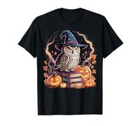 Witch Owl Pumpkin Autumn Leaves Halloween Magic Design T-Shirt