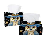Witch Owl Tissue Box Cover, PU Leather Rectangular Tissue Box Case Organizer Holder for Vanity Countertop, Night Stands, Livingroom, Office, Set of 2