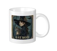 Witch Pack Of 1 Printing Mug Pretty Girl Magic Hat Bird Cat Retro Artistic Tree Word dark blue black Ceramic Unspillable Collection Living Room Lab Outdoor Office Flat Bottom With Handles 11 Ounce