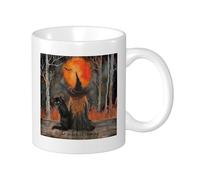 Witch Pack Of 1 Printing Mug Watercolor Magic Witches Hat Cat Tree Bat Botanical Red Sun orange black Ceramic Light Weight Collection Living Room Lab Outdoor Office Flat Bottom With Handles 11 Ounce