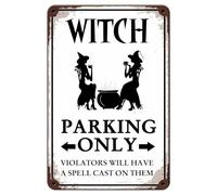 Witch Parking Tin Sign,Witch Parking Only Violators Will Have A Spell Cast On Them Antique Halloween Signs Poster for Garden Home Farm Bars Cafes Indoor Outdoor Decor 20x30cm