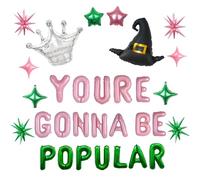 Witch Party Balloon Decorations Green-Pink Banner with Witch Hats and Crowns Aluminum Foil Balloons Alphabet Balloon Banner with Stars Suitable for Birthday Party Decorations (Pink-Green A)