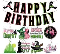 Witch Party Decoration, Green and Pink Birthday Decorations, Movie Theme Birthday Banner and Hanging Swirls, Witch Themed Party Supplies for Girl Boys