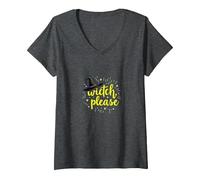 Witch, Please: Magical Halloween Humor for Spellcasters V-Neck T-Shirt, Women, Dark Heather Grey, L