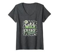 Witch Please: Magical Halloween Humor for Spellcasters V-Neck T-Shirt, Women, Dark Heather Grey, XXL