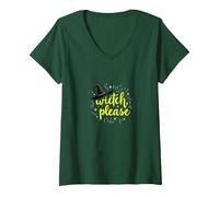 Witch, Please: Magical Halloween Humor for Spellcasters V-Neck T-Shirt, Women, Forest Green, XL
