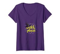 Witch, Please: Magical Halloween Humor for Spellcasters V-Neck T-Shirt, Women, Purple, L