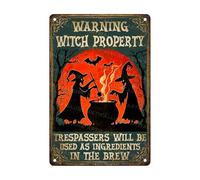 Witch Property Warning Vintage Halloween Witch Metal for Home Bar Kitchen Hotel Dining Room Coffee Tin Sign 8x12 inch