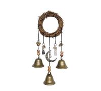 Witch Protection Door Hangers for Door Knob Protection, Halloween Magical Wind Chimes Wreath, Handwoven Rattan Circle with Metal Bells for Porch