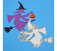 Witch & Pumpkin On Broomstick Metal Cutting Die, Halloween Cutting Stencil, Card Making, Scrapbooking, Photo Album, Paper Crafts, 8 cm x 7.5 cm Die Size, D3