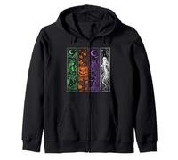 Witch Pumpkin Owl Ghost, Scary Cute Halloween Zip Hoodie