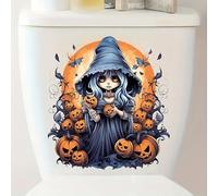 Witch Pumpkin Toilet Cover Sticker Decals,Flower leaf bird Waterproof Toilet Lid Tank Seat Decals Cistern Self-Adhesive Bathroom Wall Sticker