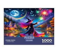 Witch Puzzles for Adults Gifts 1000 Pc - Witch Halloween Town Fireworks Jigsaw Puzzle Fun Present & Activity for Home Wall Decor52x38cm/1000pcs