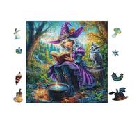 Witch Reading Book with Owl 100 Pieces Classic Jigsaw Puzzle Puzzle for Adults Concentration Training Wall Art Mental Exercise Halloween Premium Cardboard 28x28cm
