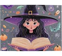 Witch Reading Spellbook Wooden Jigsaw Puzzles for Adults Black Bat Purple Hat Jack O Lanterns&Crescent Moon Cozy Indoor Activity for Halloween Decor Adults Teens Puzzle Gift_1000pcs