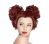 Witch Red Wig with Buns Reddish Brown Wig Short Curly Wig Women Halloween Costume Beauty