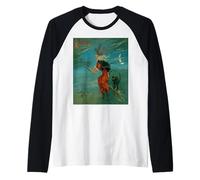 Witch Riding A Besom with A Black Cat Vintage Vector Raglan Baseball Tee