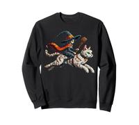 Witch Riding Cat Pixelated Gaming Art Design Blocky Style Sweatshirt