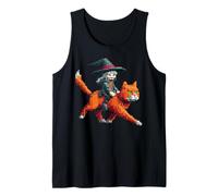 Witch Riding Cat Pixelated Gaming Art Design Blocky Style Tank Top