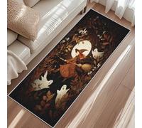Witch Runner Rug, Magic Broom Ghost Moon Leaf Halloween Hat Kitchen Rug 65x240cm, Non-Slip Washable Low Pile Carpet For Bedroom Entrance Laundry Room Hallway