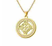 Witch’s Knot Necklace Witchcraft Pendant Celtic Irish Knot Pagan Wiccan Symbol Charm Good Luck Protection Vintage Jewellery with Gift Box (Gold)