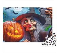 Witch Selfie Halloween 1000 Piece Jigsaw Puzzle For Adults Family Challenge Toys Stress Relief Puzzle Exercise The Memory of The Brain For Adults Gifts 500pcs (52x38cm)