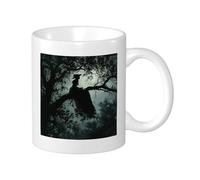 Witch Set Of 1 Printing Mug Aesthetic Spooky Artistic Tree Dark Sky Plant Vintage black white Ceramic Tea Steeping Light Weight Pantry Apaartment Bedroom Office Flat Bottom Coffee Mug 11 Ounce