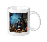 Witch Set Of 1 Printing Mug Magic potion Hat Candle Pot Glass Bottle Fire Skull Pumpkin blue orange Ceramic Tea Steeping Light Weight Pantry Apaartment Bedroom Flat Bottom Coffee Mug 11 Ounce