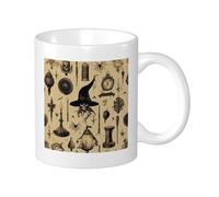 Witch Set Of 1 Printing Mug Pattern Skull Clock Magic Hat Bat Lamp Star Vintage black yellow Ceramic Unspillable Collection Office Gym Desk Camping Bedroom With Handles Flat Bottom 11 Ounce