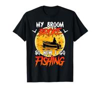 Witch Shirt Fishing My Broom Broke Now Go Fishing Halloween T-Shirt