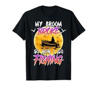 Witch Shirt Fishing My Broom Broke Now Go Fishing Halloween T-Shirt