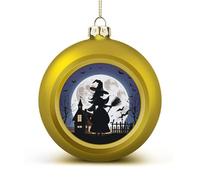 Witch Silhouette Christmas Tree Ornaments 1.6 Inch Shatterproof Pc Plastic Balls with Lanyard Baubles Hanging Christmas Ball Ornaments for Xmas Tree Holiday Party Wedding Home Decorations-Golden
