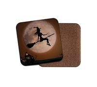 Witch Silhouette Coaster - Broom Halloween Haunted Full Moon #16804
