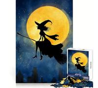 Witch Silhouette Flying on Broomstick Adult Jigsaw Puzzle1000 Pieces Analytical Skill Relaxed Leisure Tight Join Winter Gift (38x52cm)