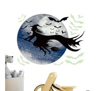 Witch Silhouette Window Sticker Scary Light Moon Bat Sticker