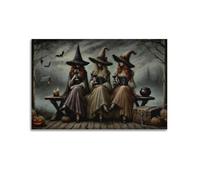 Witch Sisters Halloween Wall Art Three Elegant Makeup Witches with Wine Painting Vintage Dark Academia Decor Spooky Fall Art Print Gothic Wall Decoration20x30inch(50x75cm)