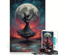 Witch Skeleton Dancing Under Full Moon Jigsaw for Adults 1000 Pieces Think Skill Game High Precision Die Cut Entertaining Challenge for Spare Time (38x52cm)