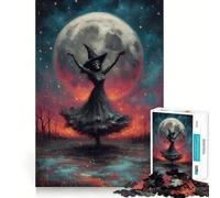 Witch Skeleton Dancing Under Full Moon Jigsaw Puzzle 1000 Piece Cognitive Fun Play Precise Interlock Structure Bonding Activity for Loved Ones (50x75cm)