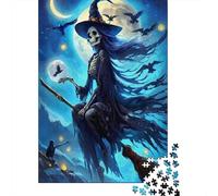 Witch Skeleton Flying 1000 Piece Premium Cardstock Diy Jigsaw Puzzle Jigsaw Collectors Brain Training Wall Decor 38x26cm/1000pcs
