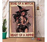 Witch Soul of A Witch Heart of A Hippie Vintage Vintage Novelty Funny Bathroom Parlor Bar Pub Retro Home Gift Yard Garden Celebration Farm Courtyard Posters Metal Tin Signs Wall Decor 6x8 Inch