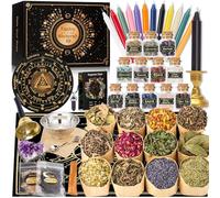 Witch Spell Kit 60PCS, Wiccan Supplies and Tools - Herb Crystal Candle Amethyst Altar Bowl Bell - Wiccan Starter Kit Altar Supplies Pagan Decor