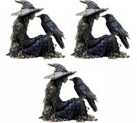 Witch Statue and Crow Halloween Gothic Desk Decor,2D Acrylic Halloween Vintage Sorceress Figurine with Pointed Hat,Scary Spooky Home Guardian for Festival Collectible Desk Home Decor (3pcs)