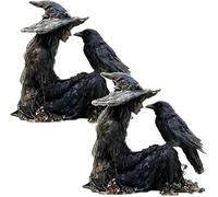 Witch Statue and Crow Halloween Gothic Desk Decor,2D Acrylic Halloween Vintage Sorceress Figurine with Pointed Hat,Scary Spooky Home Guardian for Festival Collectible Desk Home Decor (2pcs)